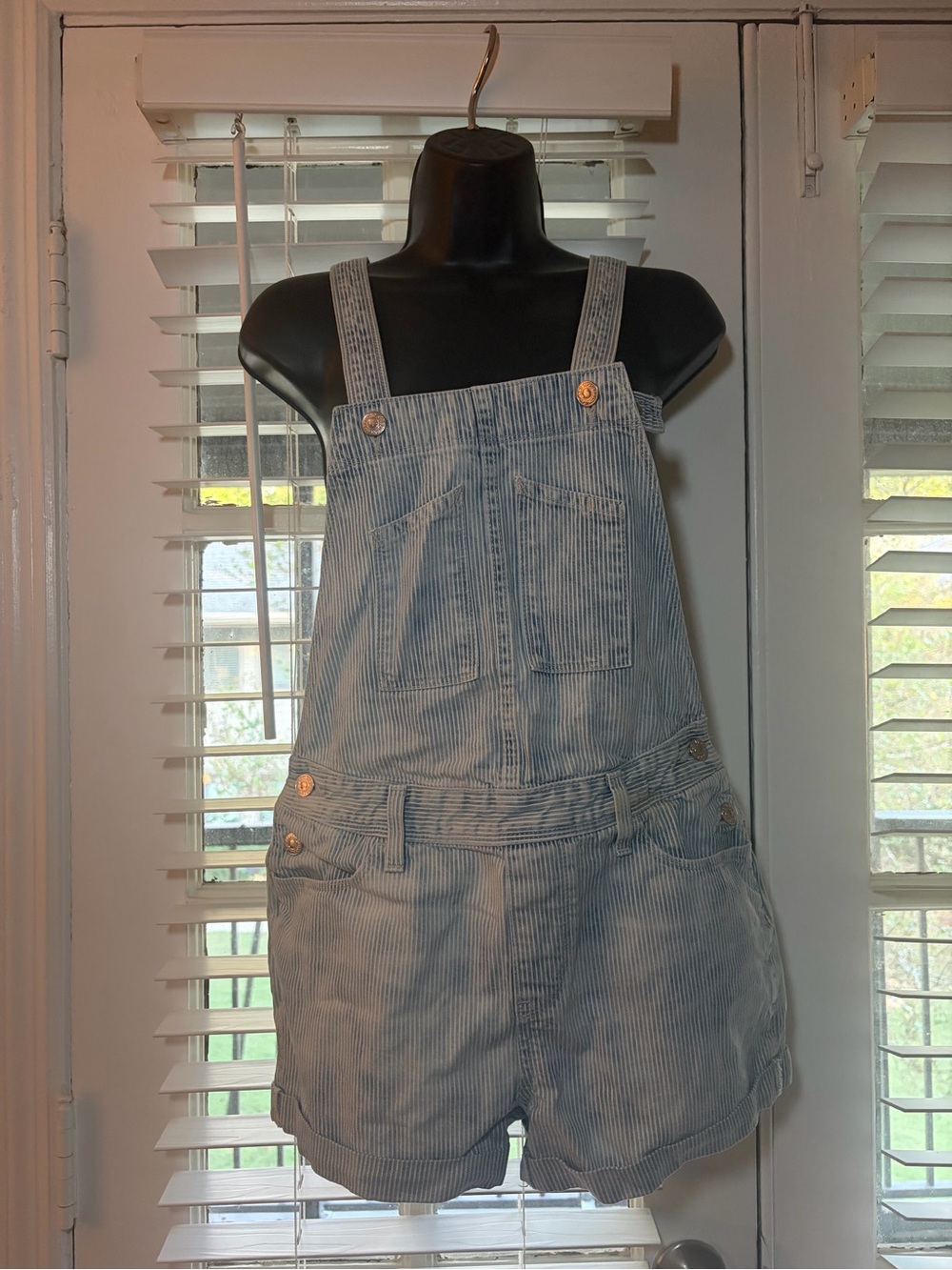 Levis Striped Light Blue Denim Short Overalls